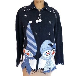 Carly St Claire Snowman Winter Cardigan Sweater - Size M